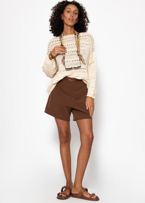 Sweater with openwork pattern - beige