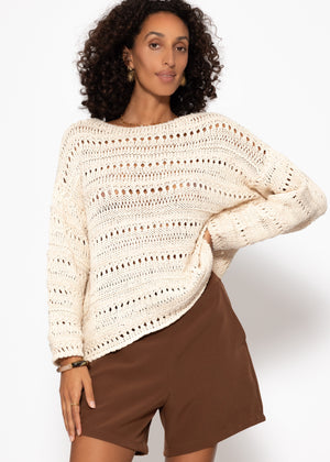 Sweater with openwork pattern - beige