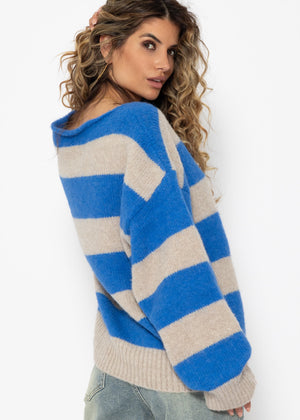 Sweater with block stripes - blue-beige