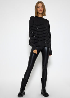 Sweater with sequin stripes - dark grey