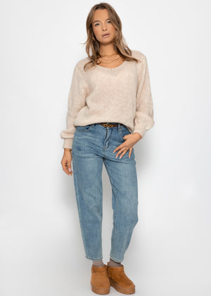 Pullover mit V-Ausschnitt - beige