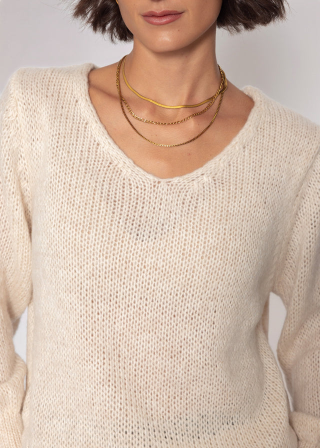 Pullover mit V-Ausschnitt - beige