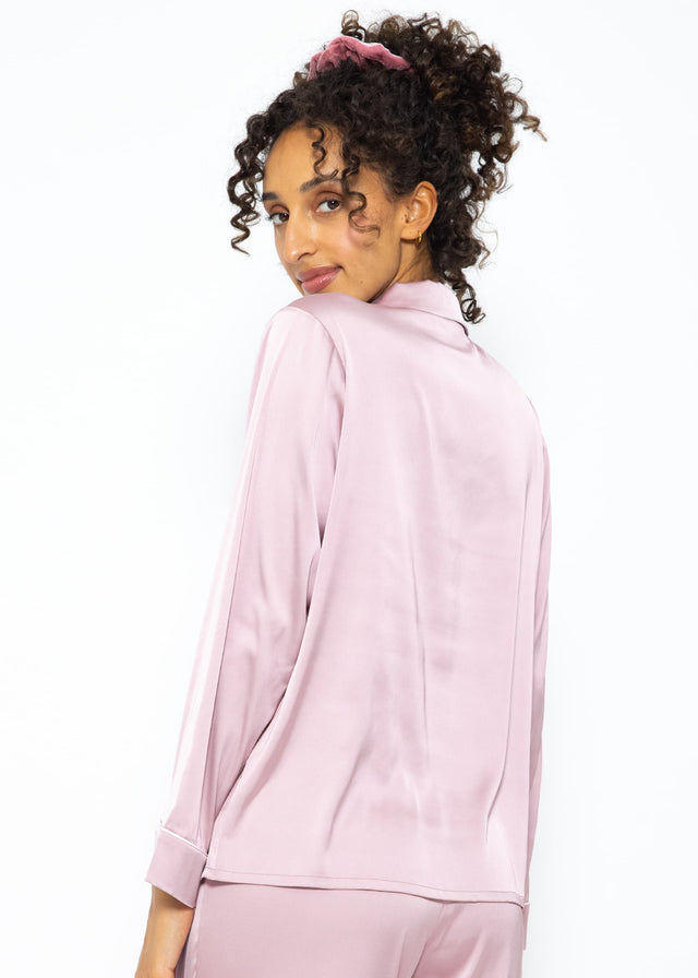 Satin pyjama blouse with piping - rose