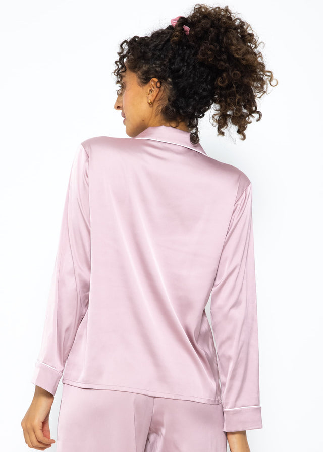Satin pyjama blouse with piping - rose