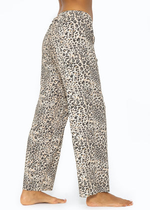 Pajama pants with leopard print - beige