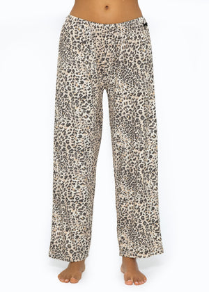 Pajama pants with leopard print - beige