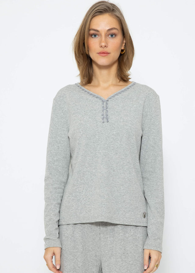 Pyjamashirt Langarm - grau melange