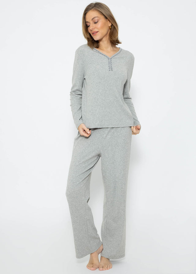 Pyjamashirt Langarm - grau melange