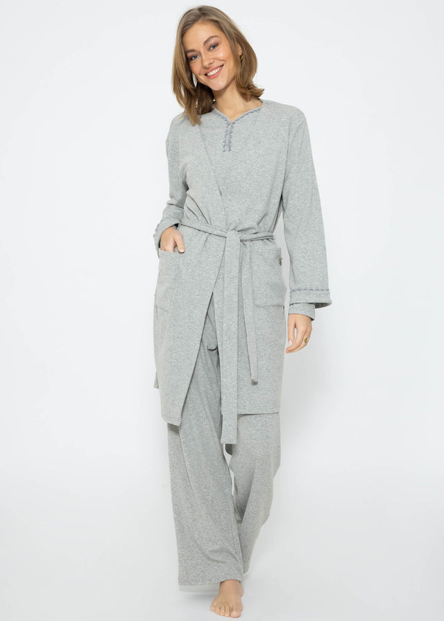 Pyjamashirt Langarm - grau melange