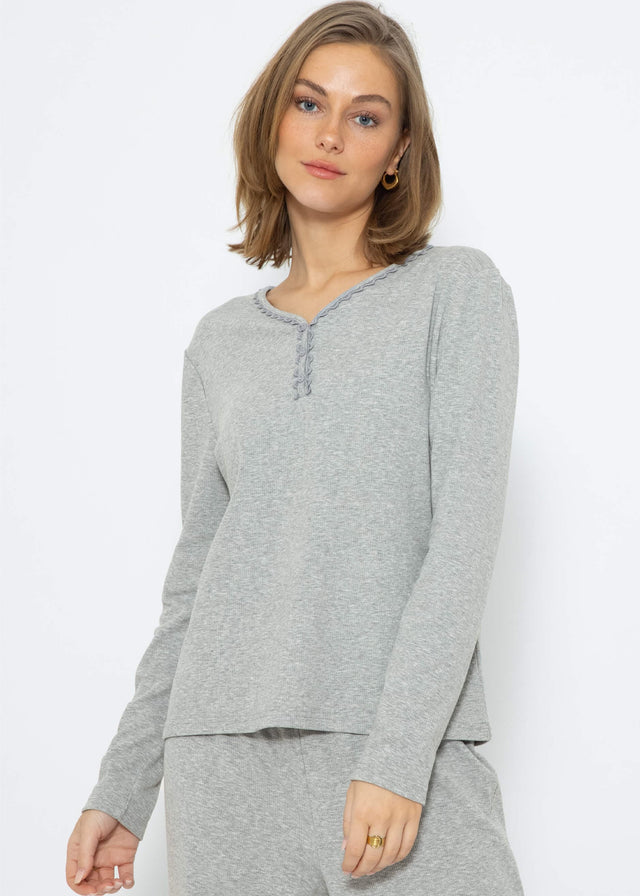 Pyjamashirt Langarm - grau melange