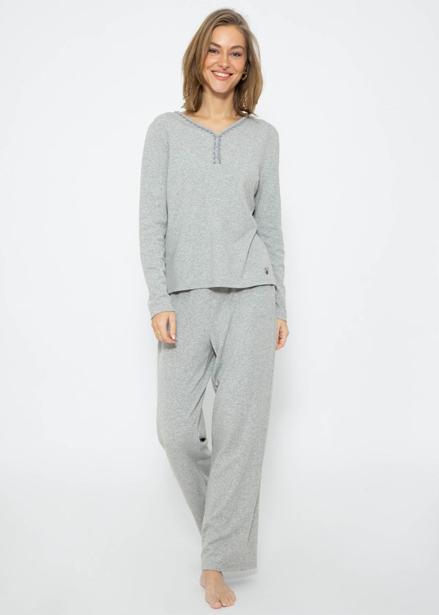 Pyjamashirt Langarm - grau melange