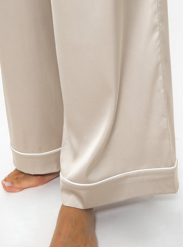 Satin trousers with piping - champagne