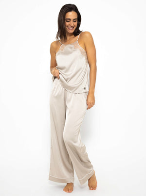 Satin Pants mit Paspel - champagner