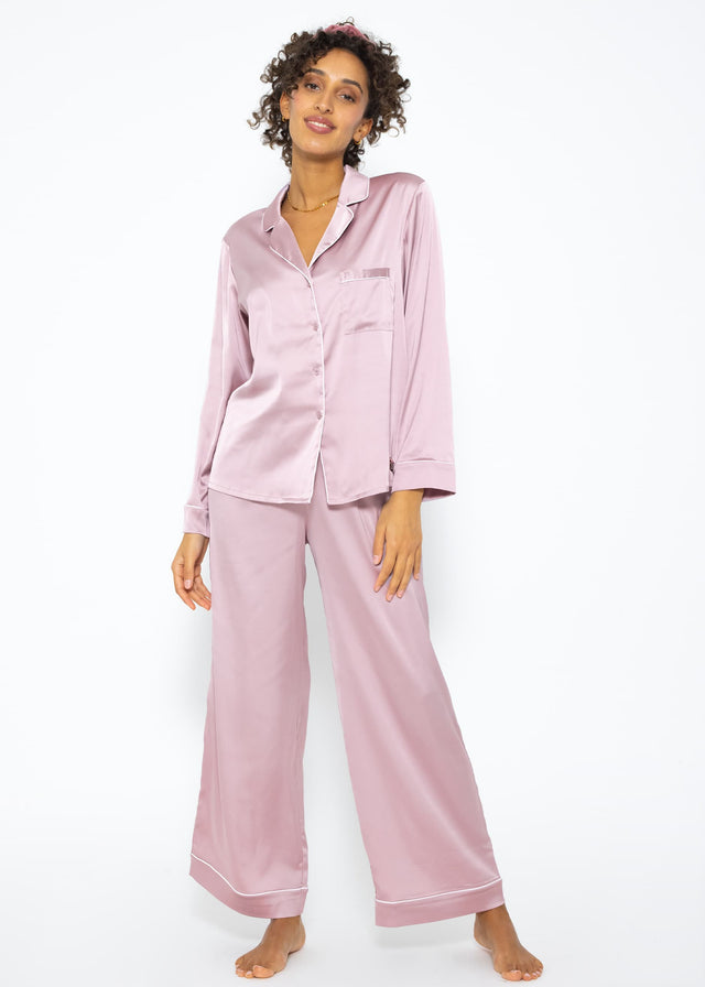 Satin trousers with piping - rose
