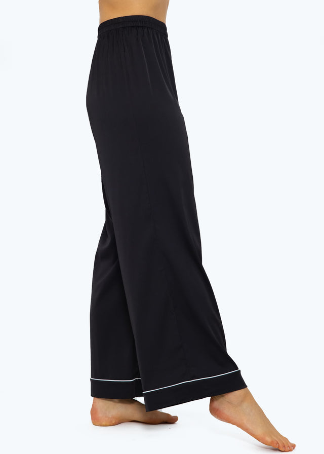 Satin trousers with piping - black