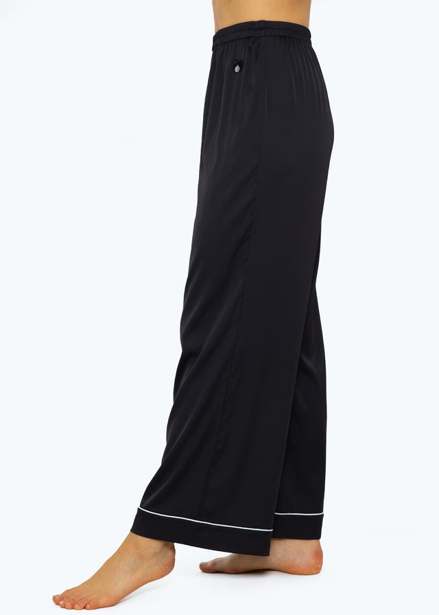 Satin trousers with piping - black