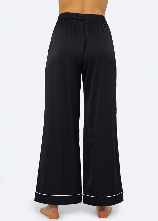 Satin trousers with piping - black