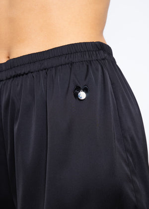 Satin Pants mit Paspel - schwarz