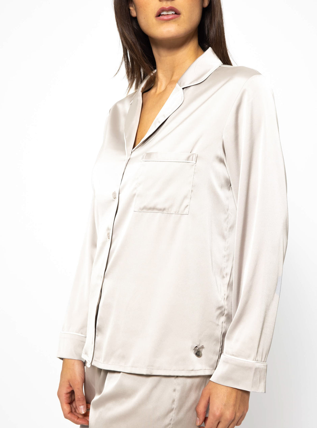 Satin pajama blouse with piping - champagne