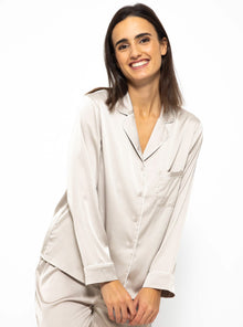 Satin pajama blouse with piping - champagne