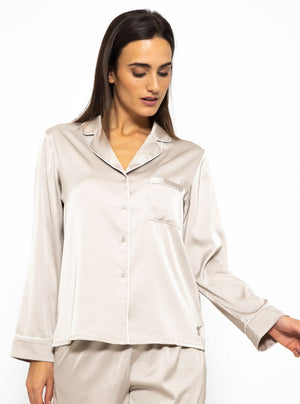 Satin pajama blouse with piping - champagne
