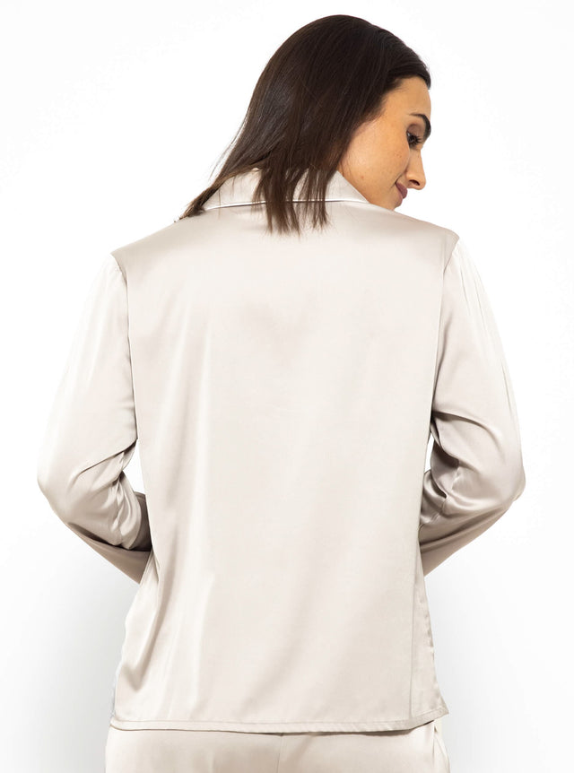 Satin pyjama blouse with piping - champagne