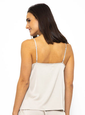 Satin pajama top with lace - champagne