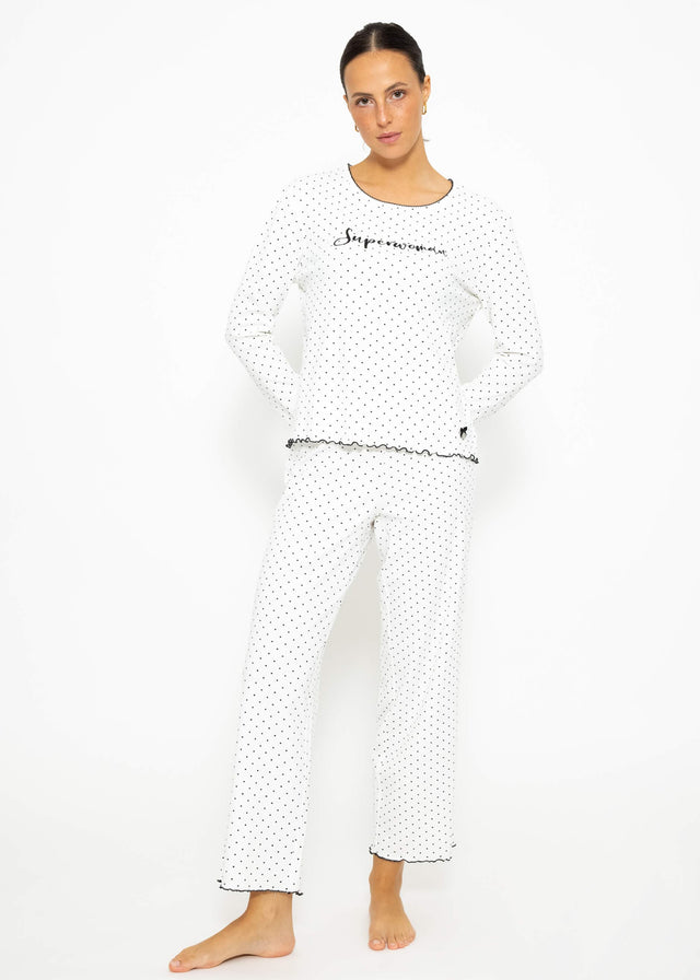 Pyjama trousers with polka dots - white