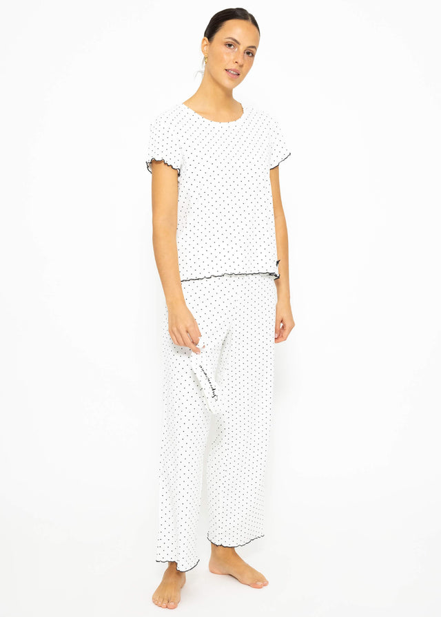 Pyjama trousers with polka dots - white