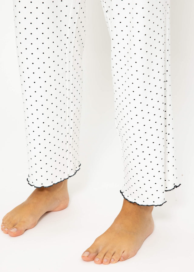 Pyjama trousers with polka dots - white