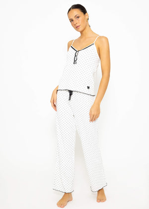 Sleep pants with dots - white