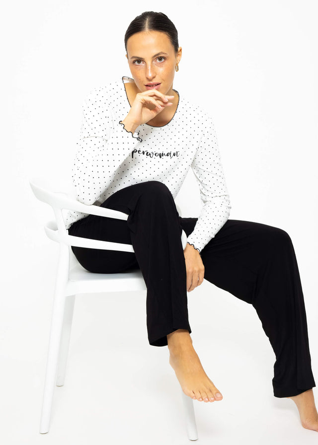 Polka dot pyjama top - white
