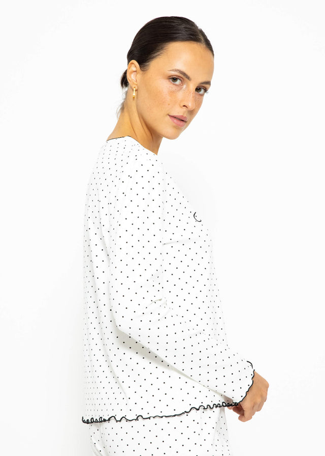Polka dot pyjama top - white