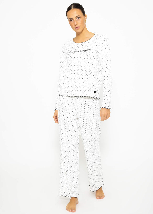 Polka dot pyjama top - white