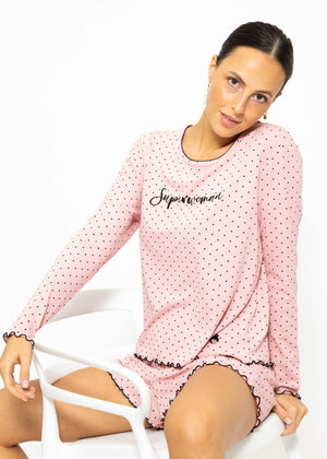 Schlafshorts mit Pünktchen - rosa
