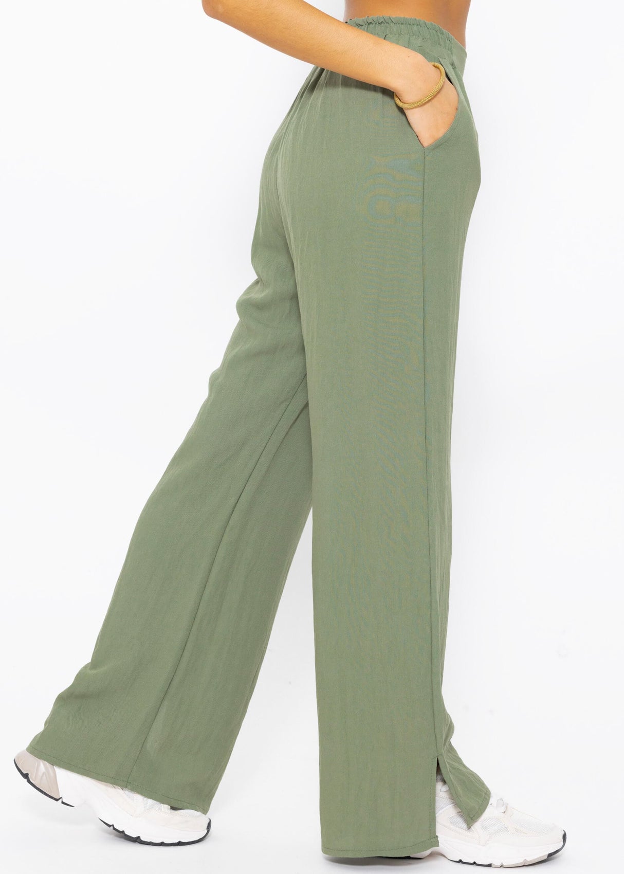 Schlupfhose in Viskose, khaki