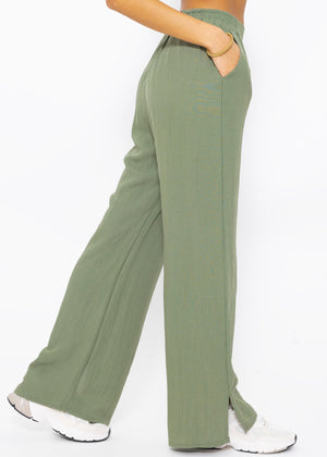 Schlupfhose in Viskose, khaki