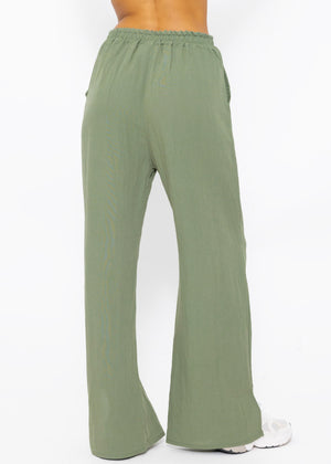 Schlupfhose in Viskose, khaki