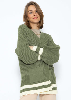 Soft knit cardigan with pockets - khaki-beige