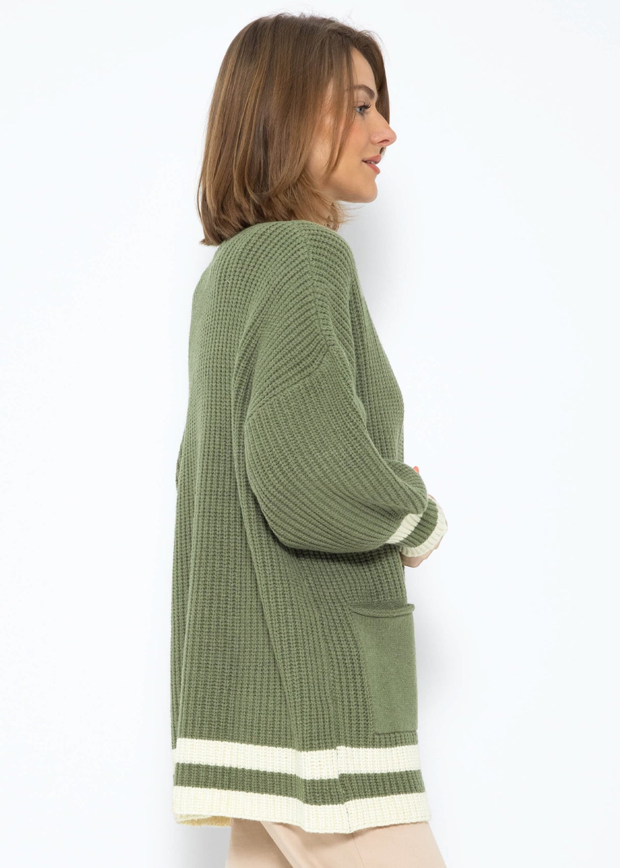 Soft knit cardigan with pockets - khaki-beige
