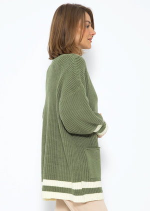 Soft knit cardigan with pockets - khaki-beige