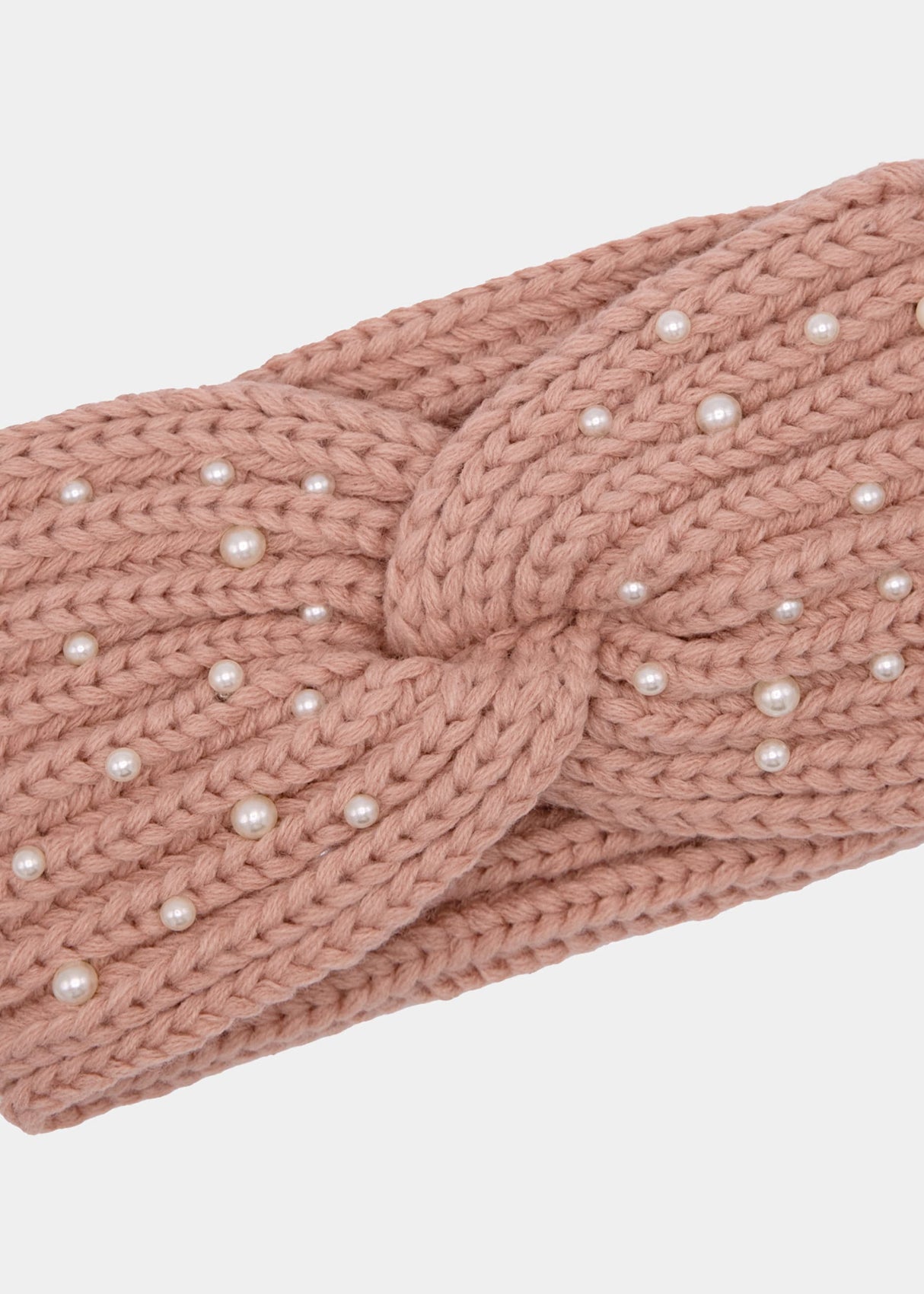 Knitted headband with pearls - pink