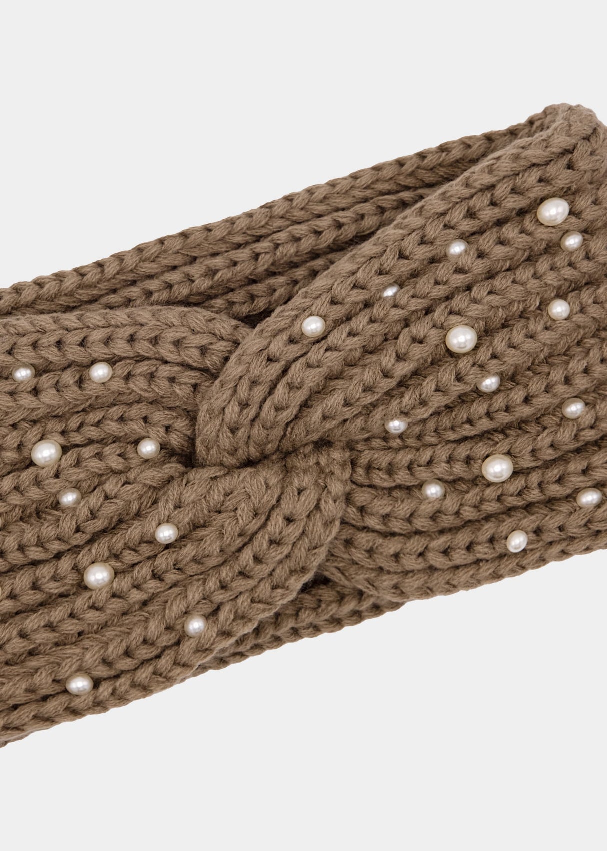 Knitted headband with pearls - taupe