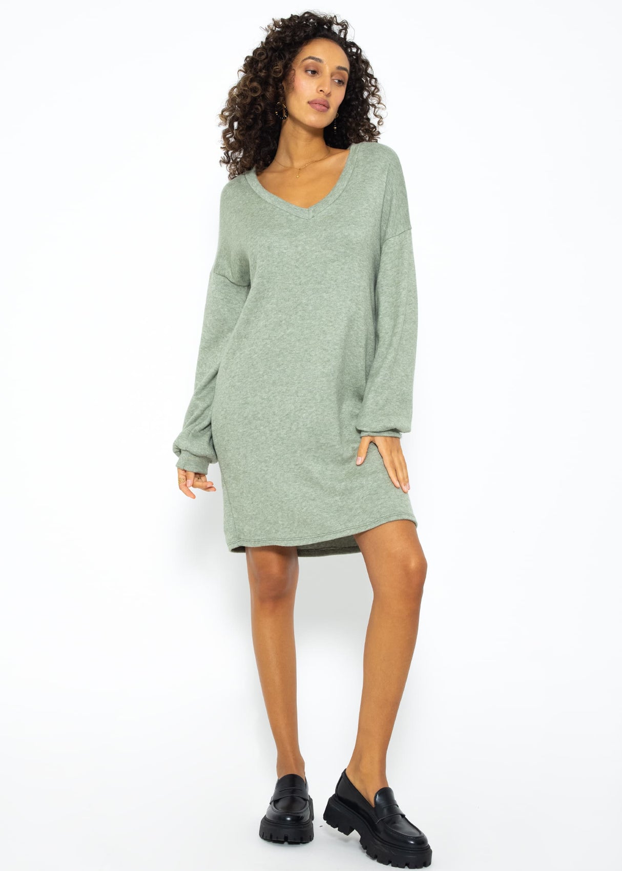 Super soft jersey dress in short - sage green