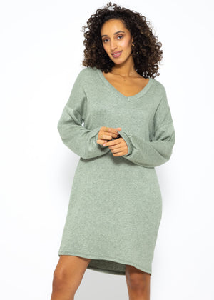 Super soft jersey dress in short - sage green