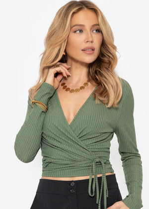 Long-sleeved wrap shirt - khaki