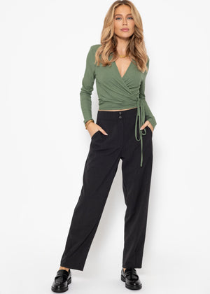 Long-sleeved wrap shirt - khaki