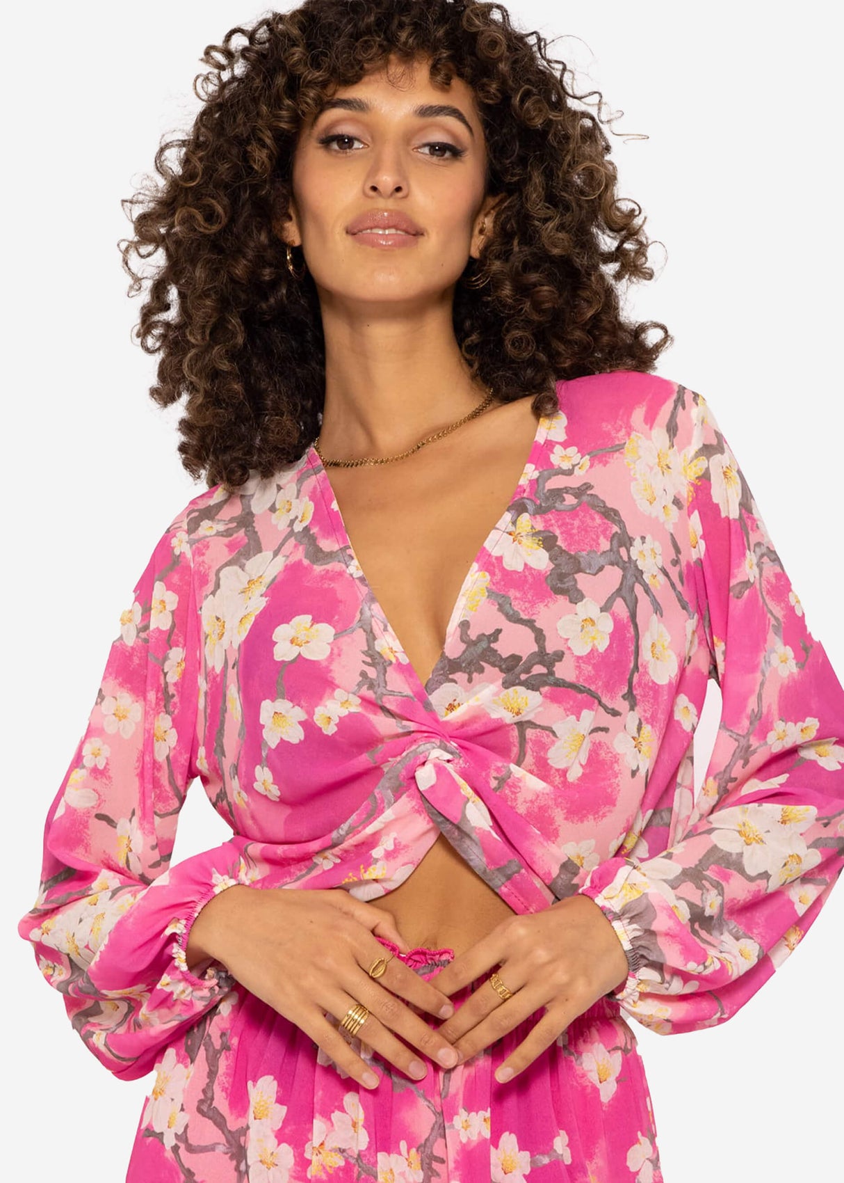 Blouse top with print, pink