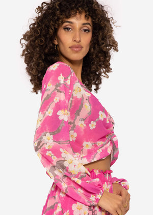 Blouse top with print, pink