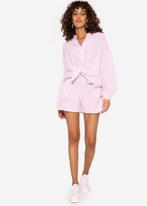 Striped muslin shorts, pink/white
